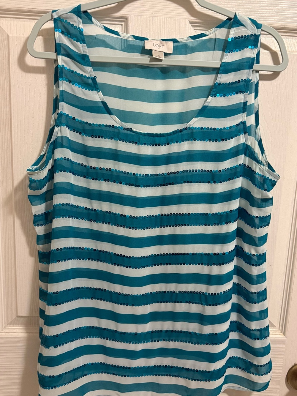 LOFT Teal and Aqua Striped Sequin Camisole